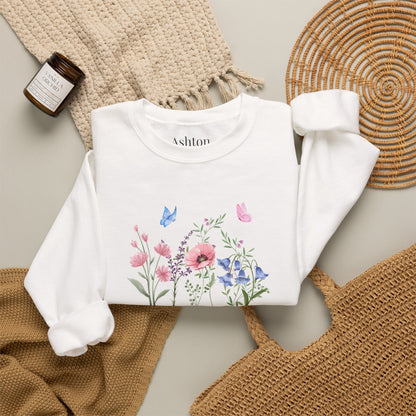 Butterflies and Flowers sweatshirt - Ships from Australia