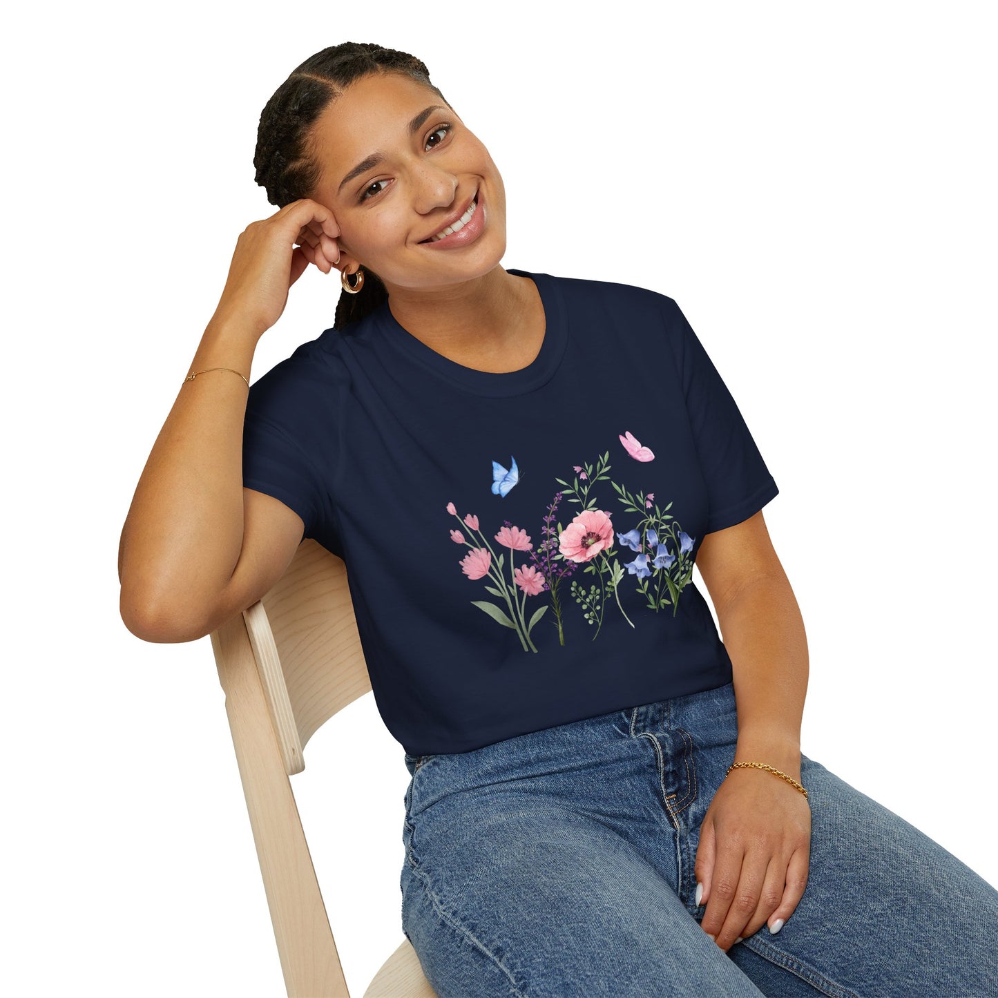 Floral Design Light Weight Cotton T-Shirt (Style 1) - Ships from Australia