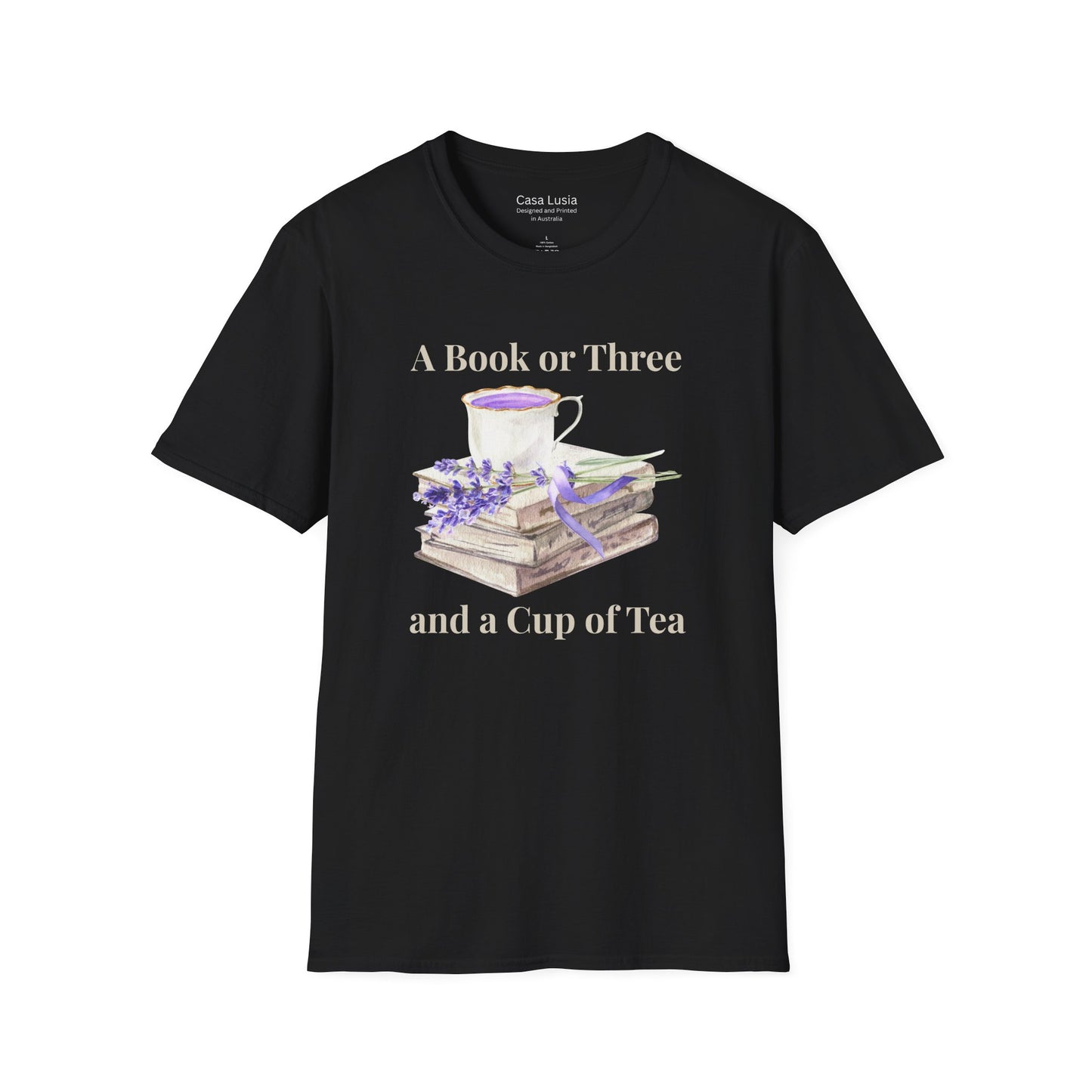 "A Book or Three and a Cup of Tea" Light Weight Cotton T-Shirt - Ships from Australia