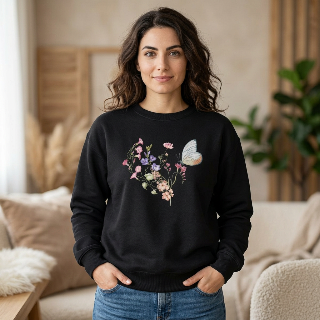Botanical Floral & Butterfly Sweatshirt - Ships from Australia