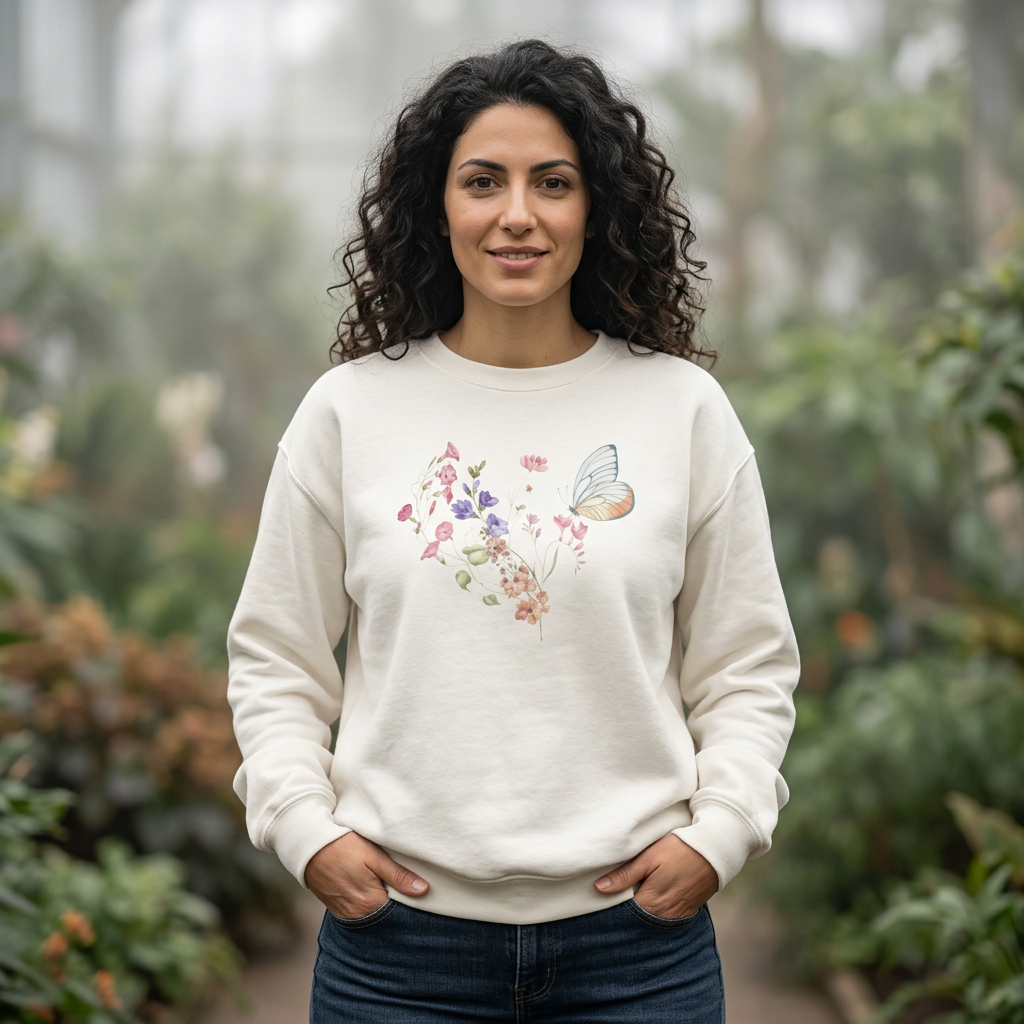 Botanical Floral & Butterfly Sweatshirt - Ships from Australia