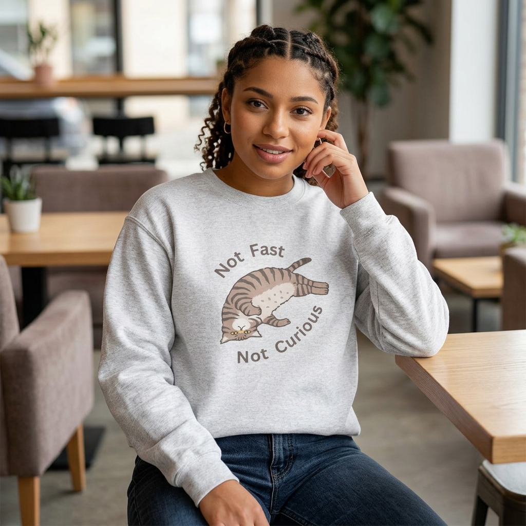 "Not Fast Not Curious" Cat Sweatshirt - Ships from Australia