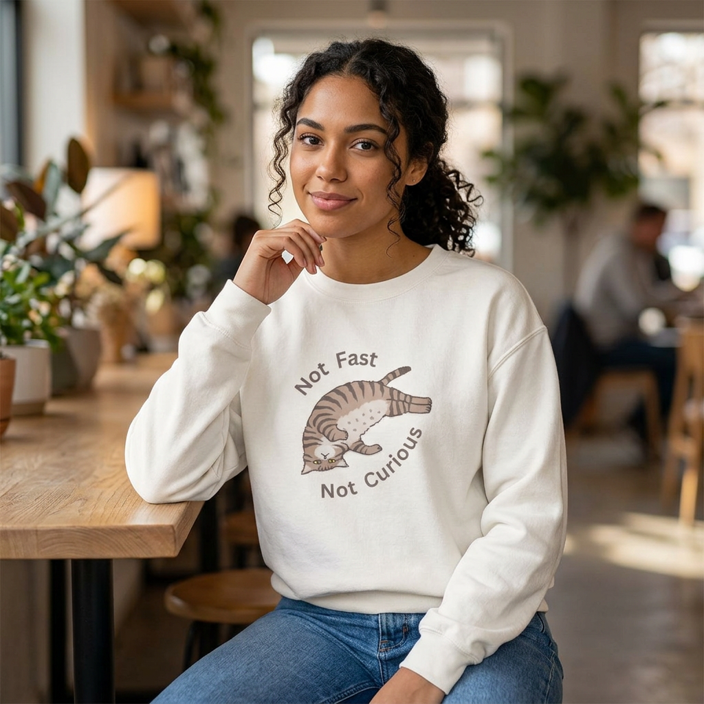 "Not Fast Not Curious" Cat Sweatshirt - Ships from Australia