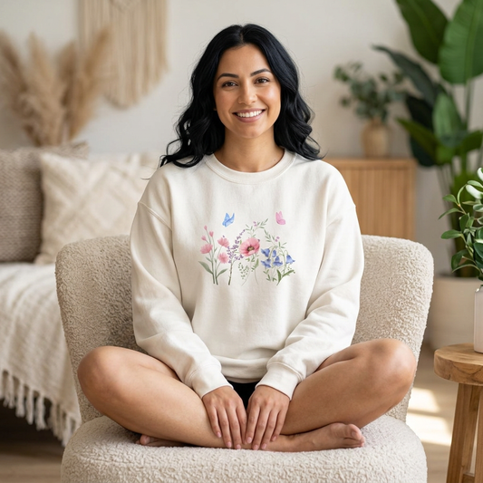 Butterflies and Flowers sweatshirt - Ships from Australia