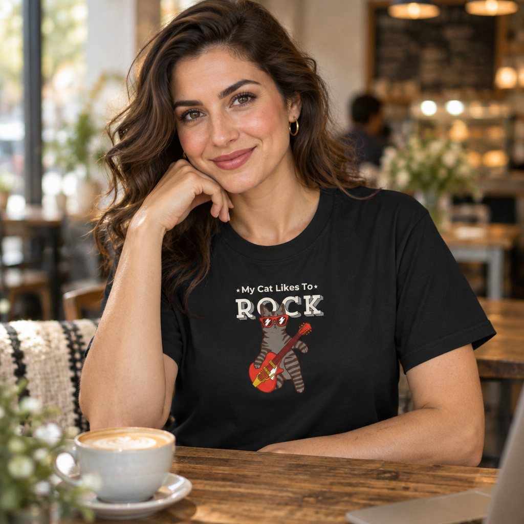 "My Cat Likes To Rock" Cat T-Shirt - ships from Australia