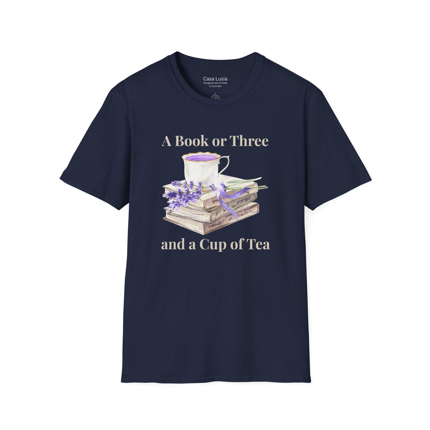"A Book or Three and a Cup of Tea" Light Weight Cotton T-Shirt - Ships from Australia