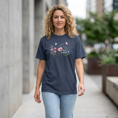 Butterflies and Flowers T-shirt - Ships from Australia